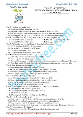Đề kiểm tra lý thuyết Hóa học năm 2017 - Chuyên đề 6 Kim loại kiềm  Kiềm thổ - Nhôm